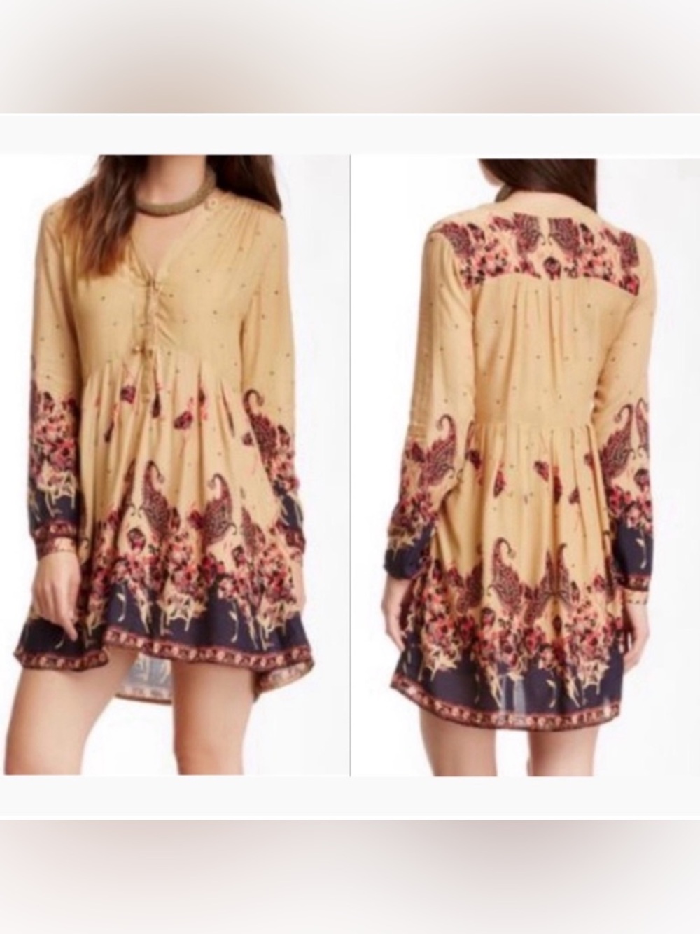 free people paisley print half button mini dress